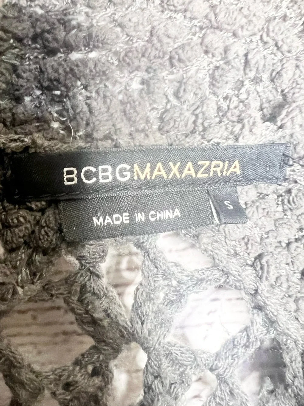 BCBGMaxAzria Charcoal Gray Textured Boho Crochet Back Cardigan Size Small